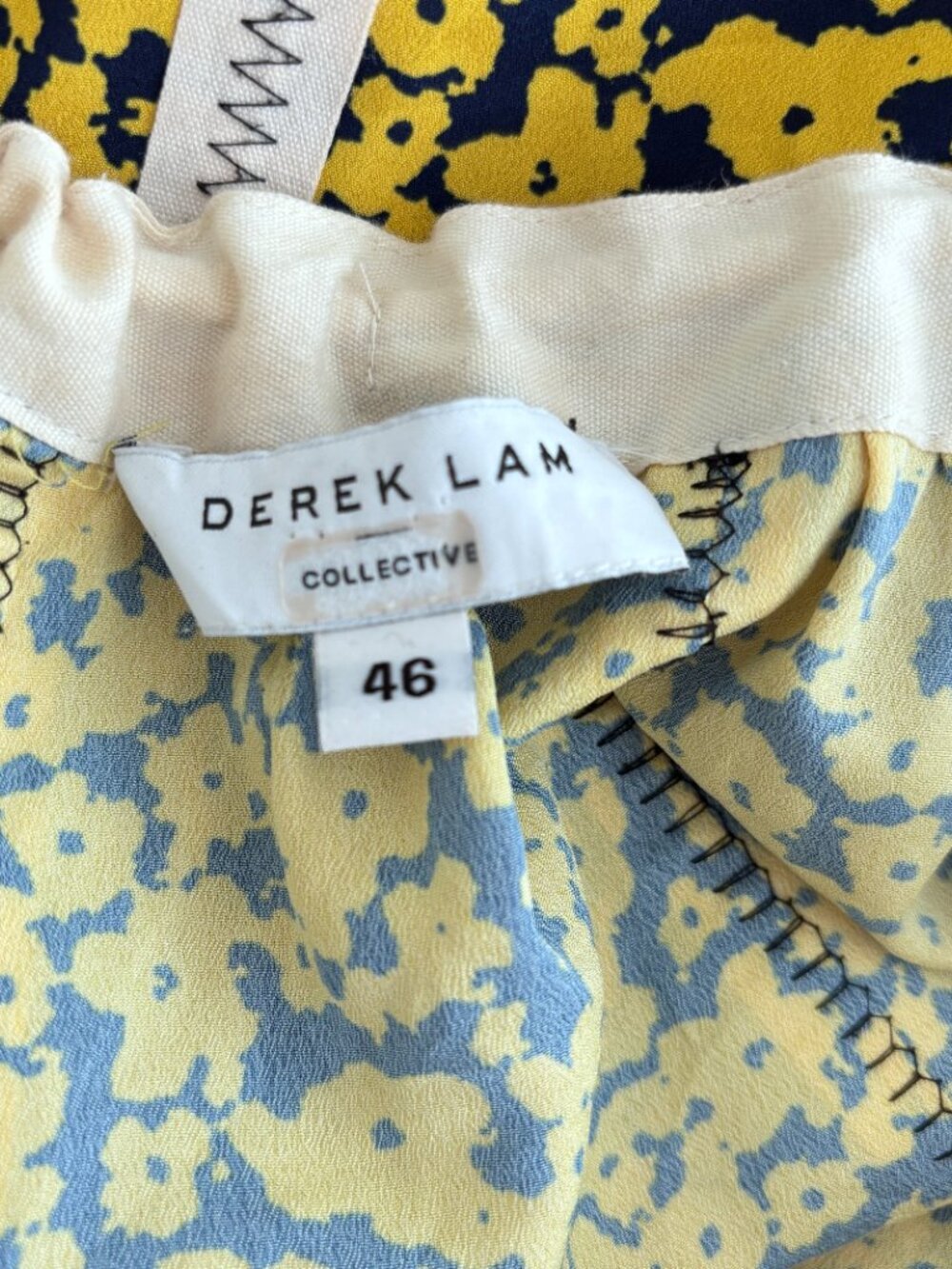 Derek Lam Collective Yellow Floral Stripe Midi Skirt Drawstring Waist A-Line - Picture 8 of 8